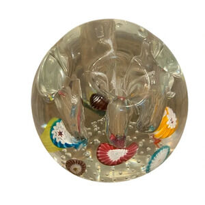 Murano Millifiori Vintage Glass Paperweight Pen Holder Floral Print Heavy